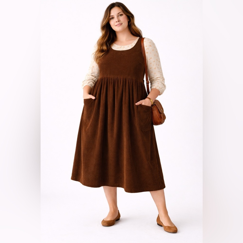 Vintage Erika Brown Corduroy Jumper Dress Pinafore Plus Size 2X